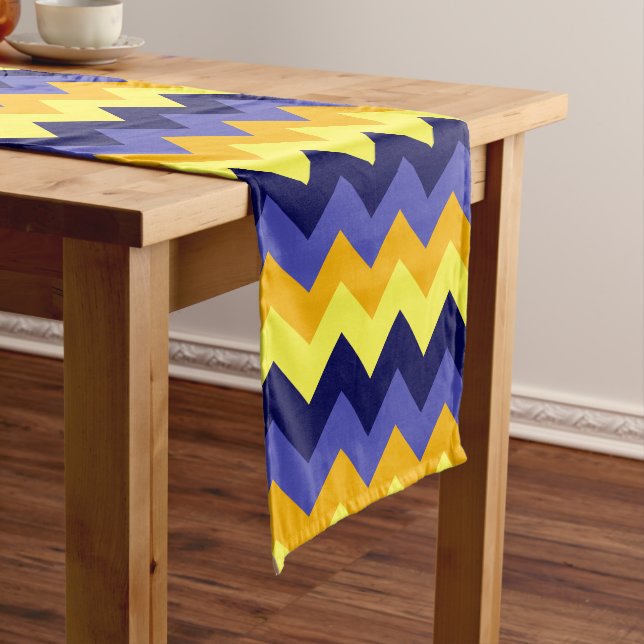 Blue Yellow Gold Chevrons Small Table Runner (In Situ)
