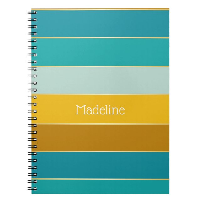 Blue Yellow Gold Custom Summer Colour Block Stripe Notebook (Front)