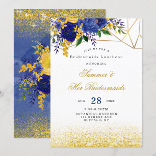 Blue Yellow Gold Floral Bridesmaids Luncheon Invitation