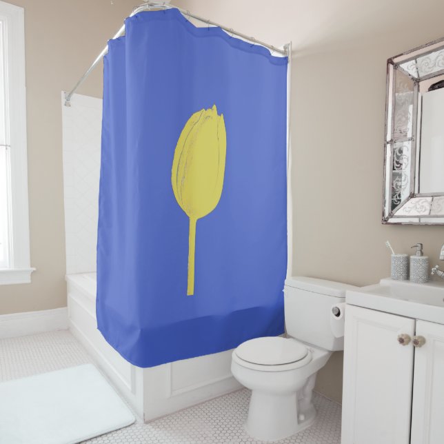 Blue Yellow Gold Tulip Floral Flower Colourful Cut Shower Curtain (In Situ)