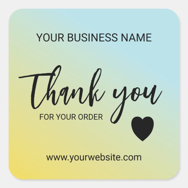 Blue Yellow Gradient Business Thank You  Square Sticker (Front)