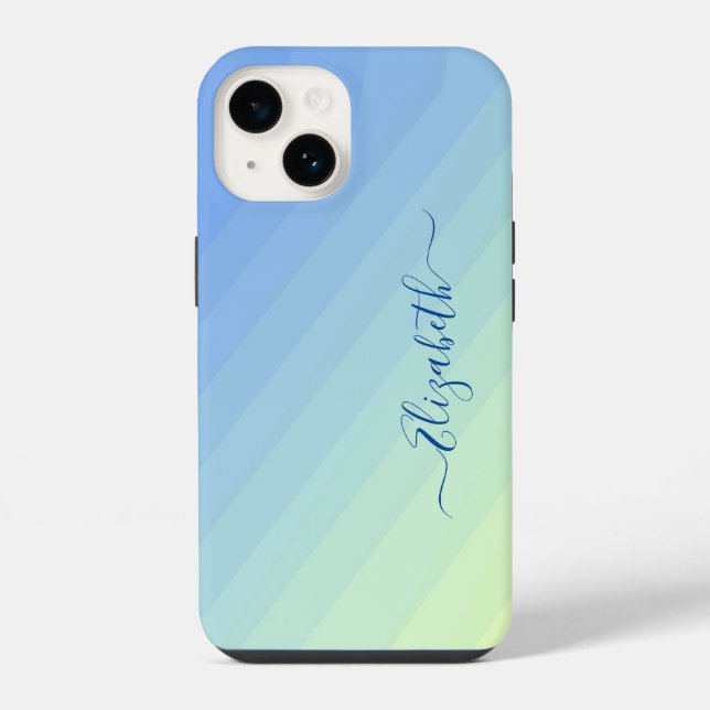 Blue Yellow Gradient Script Monogram iPhone Case (Back)
