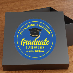 Blue Yellow Graduate Custom 2025 Graduation Party Classic Round Sticker