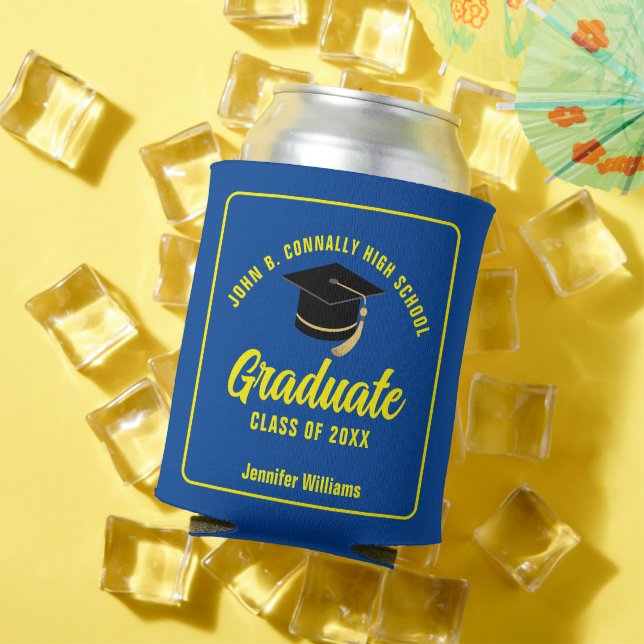 Blue Yellow Graduate Custom Graduation Party Can Cooler (In Situ Summer)