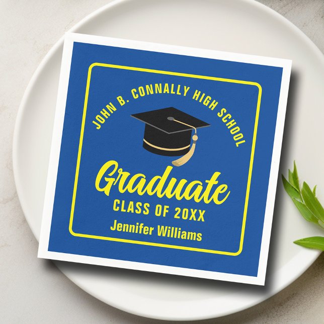 Blue Yellow Graduate Custom Graduation Party Napkin (Creator Uploaded)