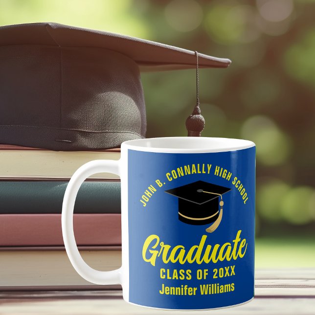Blue Yellow Graduate Personalised 2025 Graduation Coffee Mug (Creator Uploaded)