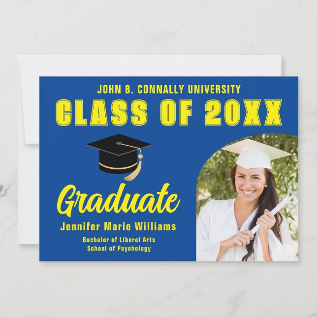 Blue Yellow Graduate Photo 2025 Graduation Party Invitation (Front)