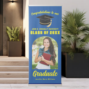 Blue Yellow Graduate Photo 2026 Graduation Party Retractable Banner