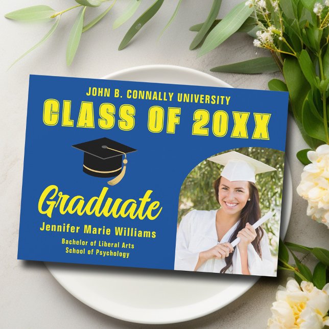 Blue Yellow Graduate Photo Arch 2024 Graduation Announcement (Creator Uploaded)