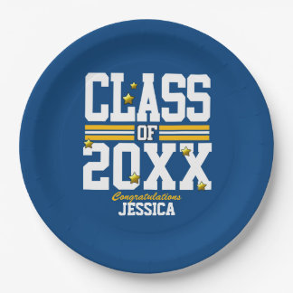 Blue|Yellow Graduating Class Year Paper Plate