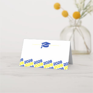 Blue Yellow Graduation Cap Folding Label, Food or Place Card