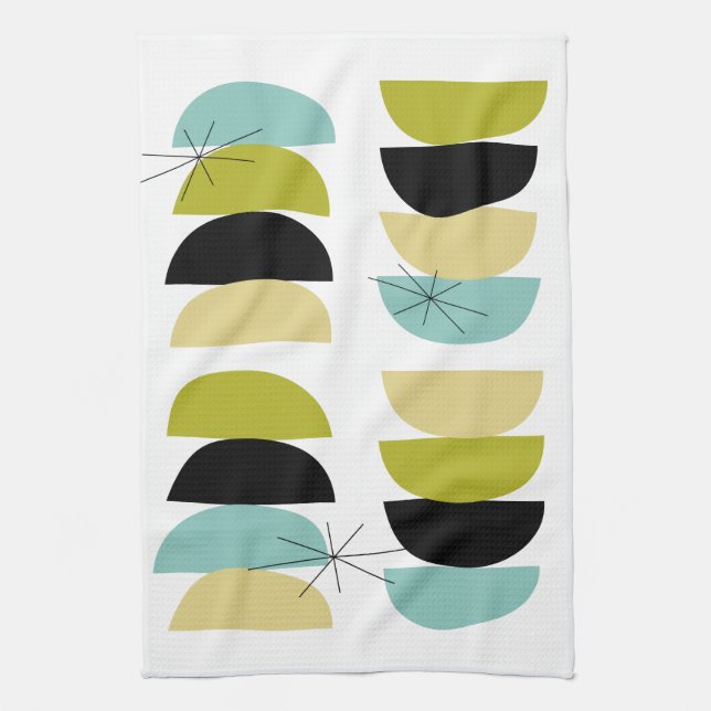 Blue Yellow Green Black Geometric Scandinavian Tea Towel (Vertical)