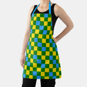 Blue Yellow Green Checkered Pattern Design  Apron