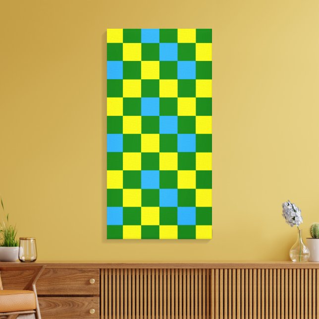 Blue Yellow Green Chequered Pattern Design  Canvas Print (Insitu(LivingRoom))