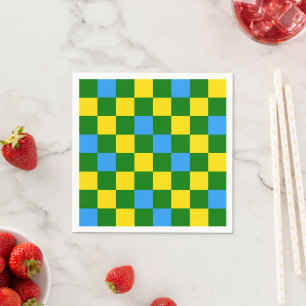 Blue Yellow Green Chequered Pattern Design  Napkin