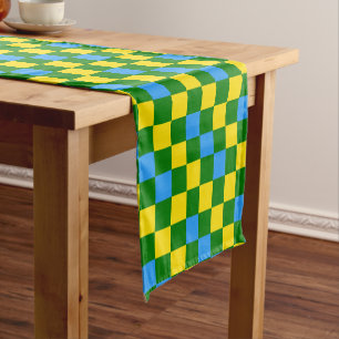 Blue Yellow Green Chequered Pattern Design Short Table Runner