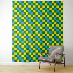 Blue Yellow Green Chequered Pattern Design  Tapestry