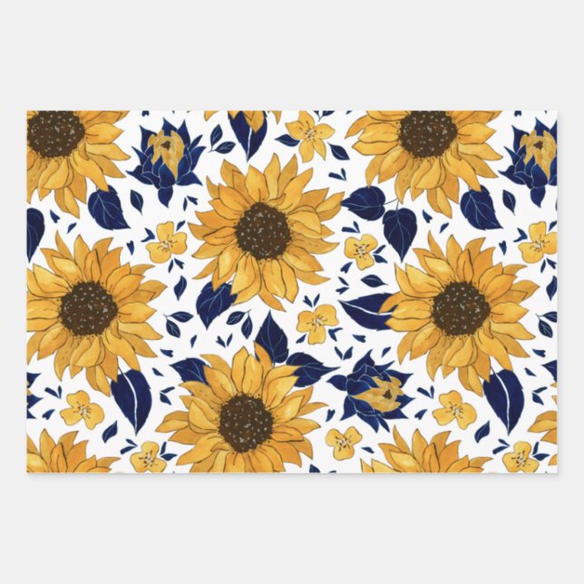 Blue Yellow Green Orange Flower Pattern  Wrapping Paper Sheet (Front)