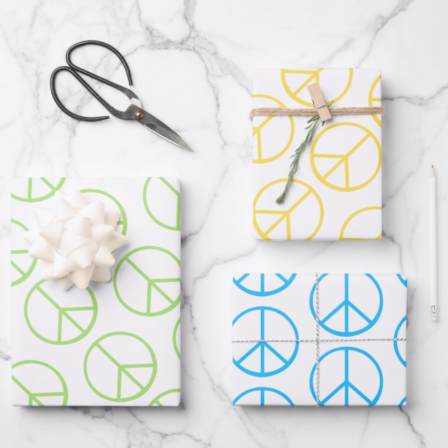 Blue Yellow Green Peace Sign Gift Wrap Combo (Front)