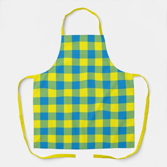 Blue Yellow Green Plaid Chequered Pattern Apron (Front)
