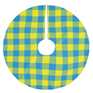 Blue Yellow Green Plaid Chequered Pattern Brushed Polyester Tree Skirt
