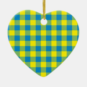 Blue Yellow Green Plaid Chequered Pattern Ceramic Tree Decoration