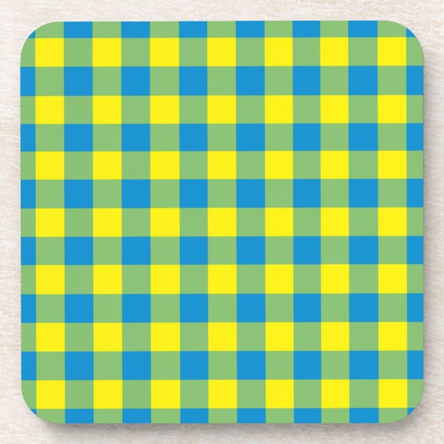Blue Yellow Green Plaid Chequered Pattern Coaster (Front)