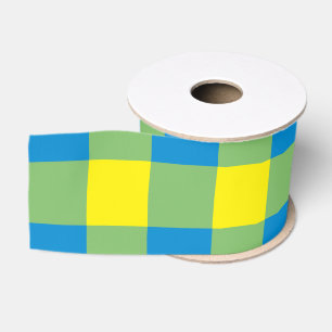 Blue Yellow Green Plaid Chequered Pattern Grosgrain Ribbon