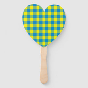 Blue Yellow Green Plaid Chequered Pattern Hand Fan