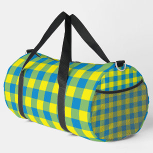 Blue Yellow Green Plaid Chequered Pattern Large Duffle Bag