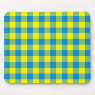 Blue Yellow Green Plaid Chequered Pattern Mouse Mat