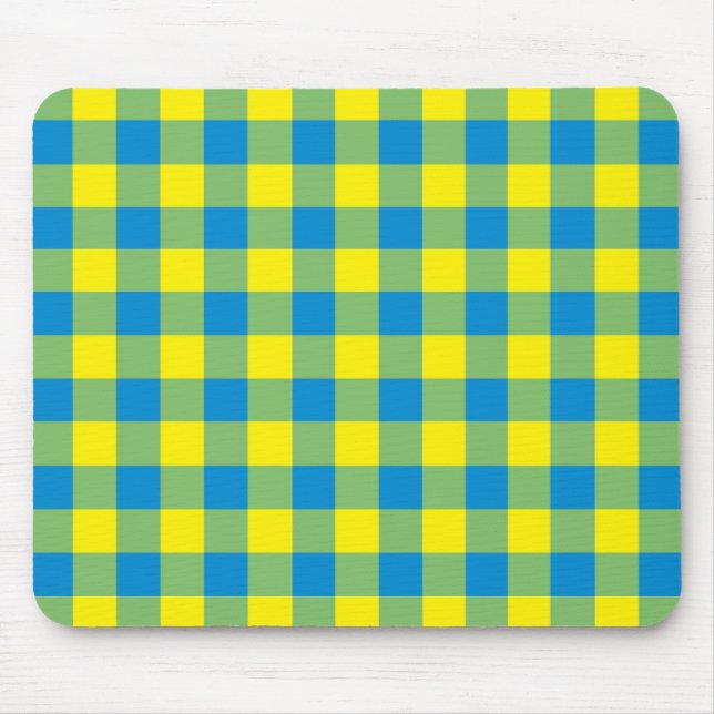 Blue Yellow Green Plaid Chequered Pattern Mouse Mat (Front)