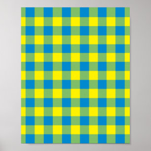 Blue Yellow Green Plaid Chequered Pattern Poster