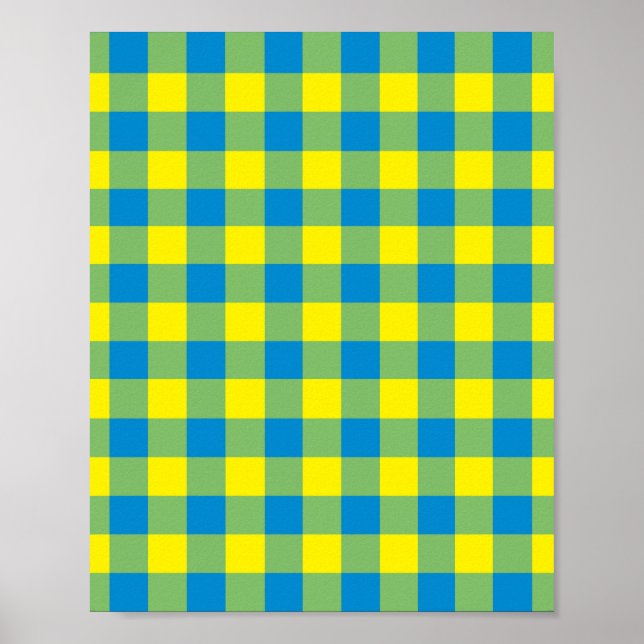 Blue Yellow Green Plaid Chequered Pattern Poster (Front)