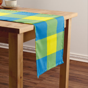 Blue Yellow Green Plaid Chequered Pattern Short Table Runner