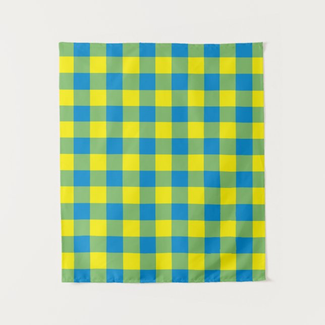 Blue Yellow Green Plaid Chequered Pattern Tapestry (Front)