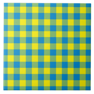Blue Yellow Green Plaid Chequered Pattern Tile