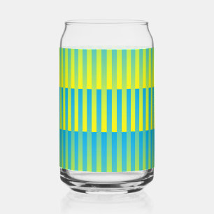Blue Yellow Green Striped Pattern Can Glass