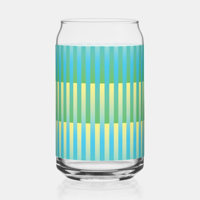 Blue Yellow Green Striped Pattern Can Glass (Front)