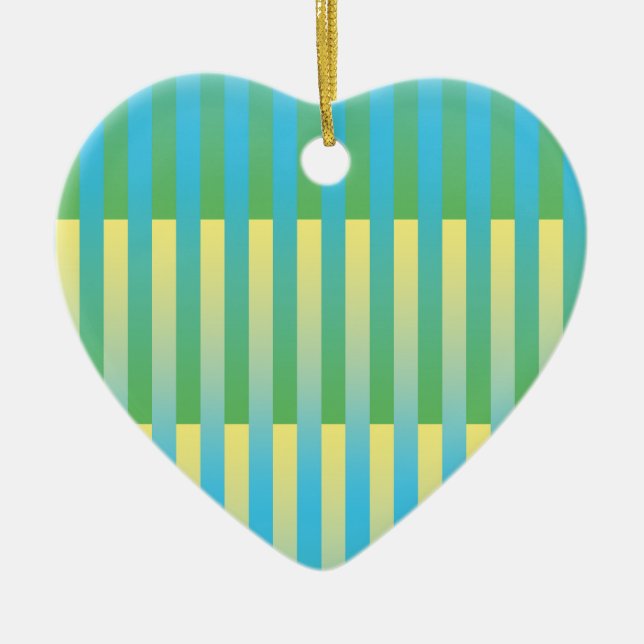 Blue Yellow Green Striped Pattern  Ceramic Tree Decoration (Front)