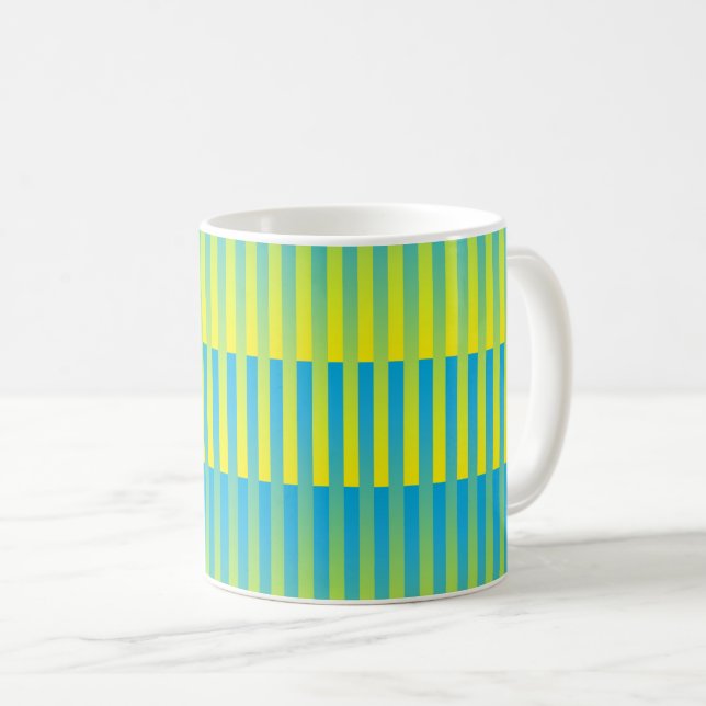 Blue Yellow Green Striped Pattern Coffee Mug (Front Right)
