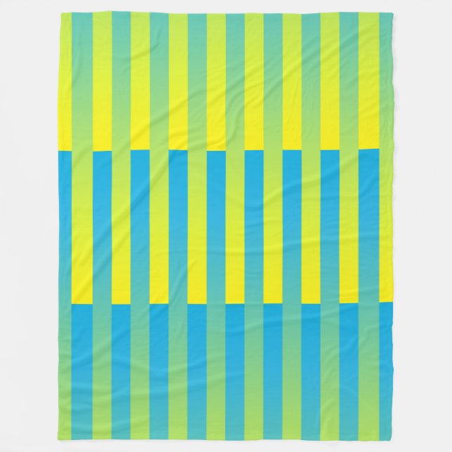 Blue Yellow Green Striped Pattern Fleece Blanket (Front)