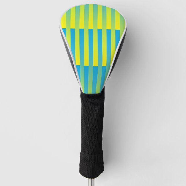 Blue Yellow Green Striped Pattern Golf Head Cover (Front)