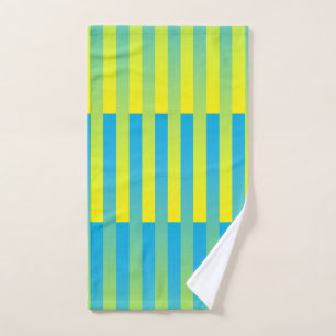 Blue Yellow Green Striped Pattern Hand Towel