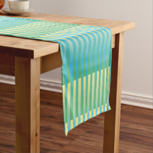 Blue Yellow Green Striped Pattern Short Table Runner