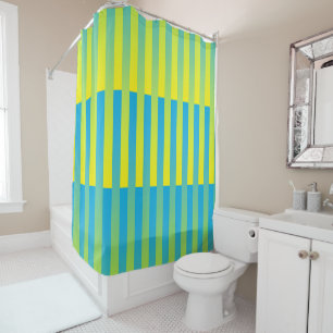 Blue Yellow Green Striped Pattern Shower Curtain