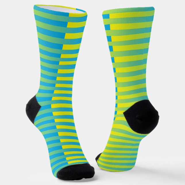 Blue Yellow Green Striped Pattern Socks (Angled)