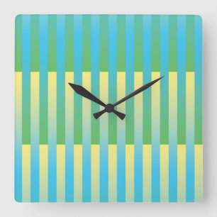 Blue Yellow Green Striped Pattern Square Wall Clock