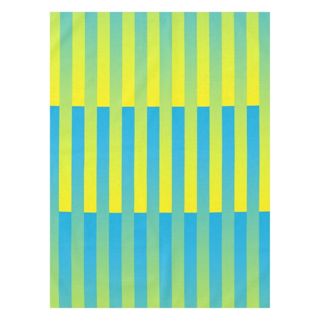 Blue Yellow Green Striped Pattern Tablecloth (Front)