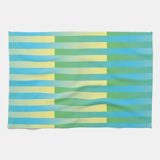 Blue Yellow Green Striped Pattern Tea Towel (Horizontal)